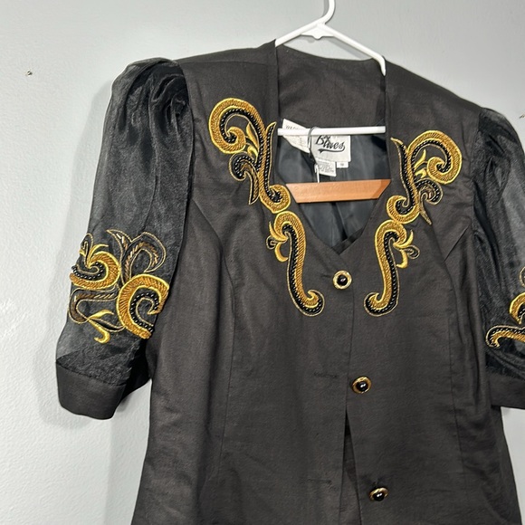 Blue Vintage Beaded Embroidered Skirt Suit Set size 18 Black and gold vintage - Picture 3 of 17